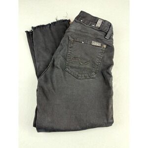 7 For All Mankind Kimmie‎ Crop Blair Denim Black Frayed Hem Jeans Size 24